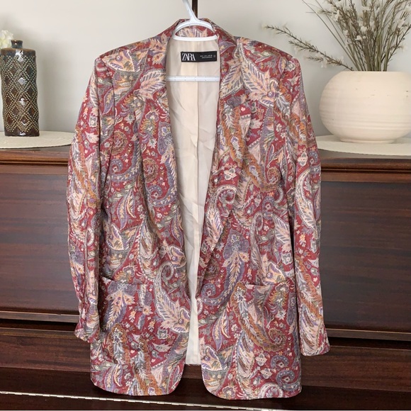 Zara Women's Open Front Paisley Print Blazer, Size Large - Picture 3 of 14